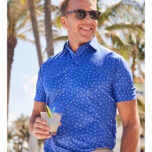 Collars & Co. Blue Dress Collar Polo Shirt Large 92% Polyester 8% Spandex